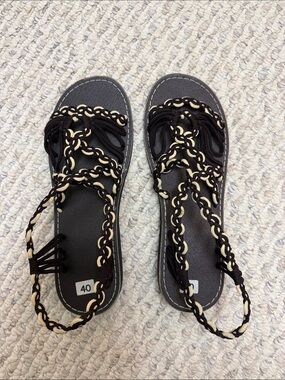 Women’s dark Brown and Cream Braided Rope Sandals